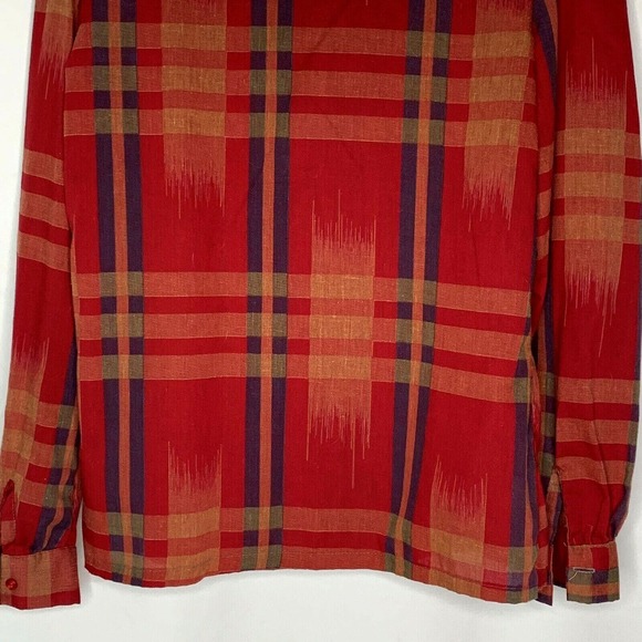 Vintage Cheenos Womens Blouse Shirt Size Medium Red Plaid Neck Bow Button Up - Picture 9 of 9